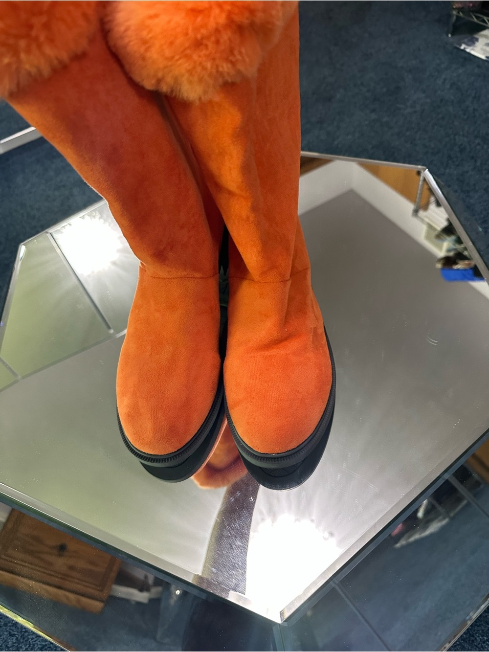 Orange Faux-Fur Suede Women's Boots fur inlay - Picture 2 of 7